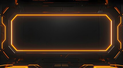 Obraz premium Futuristic black and orange live stream overlay video screen interface frame pattern, vibrant orange border game overlay video screen frame for exciting gaming streams