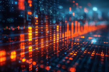 Obraz premium Vivid orange and blue data visualization and network concept