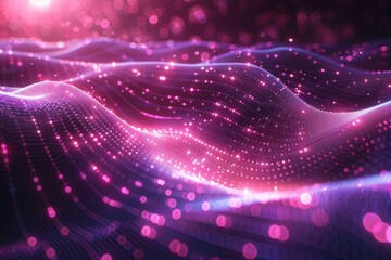 Fototapeta premium Dynamic digital particle waves flowing with bokeh effect