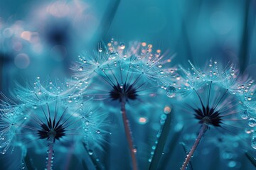 Dandelion seeds on blue - Powered by Adobe