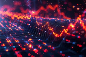 Obraz premium Network visualization with glowing nodes and data paths