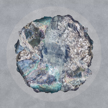 Minimalistic zine poster. Contemporary art collage with natural huge stone, rock. Creative artwork.