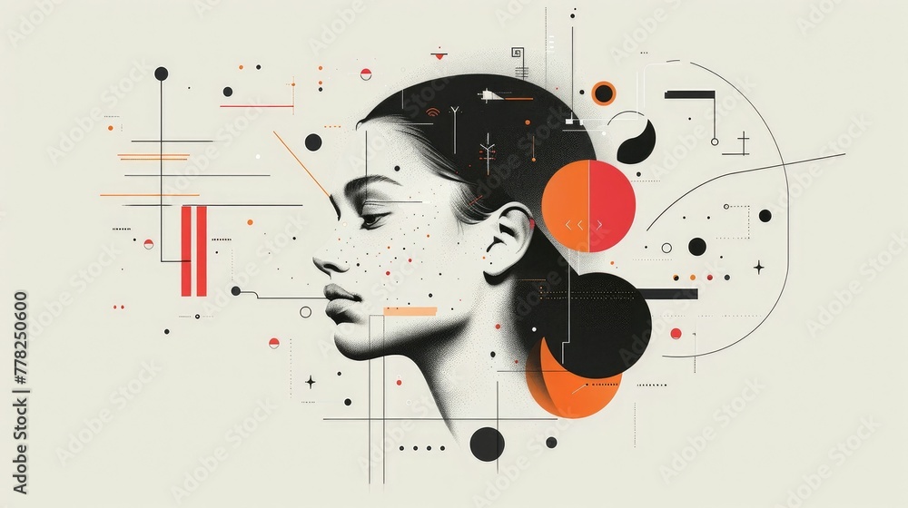 Poster elemental conveying complex ideas through minimal lines and captivating geometric compositions