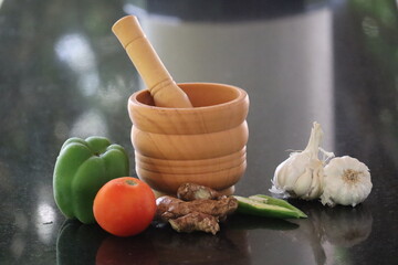 mortar and pestle with spices