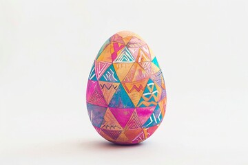 Easter egg adorned with a vibrant tribal pattern against a white background in watercolor