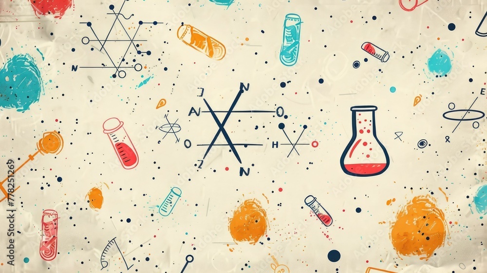 Poster softly colored pattern of science lab equipment and formulas
