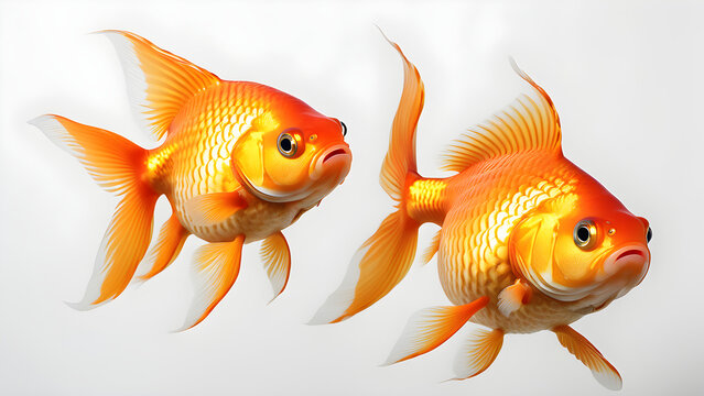 cute two gold fish white background