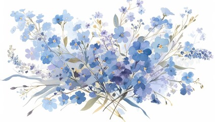 Watercolor blue forgetmenots clip art