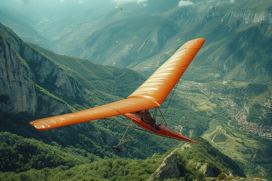 Hang Gliding Adventure Adventurous hang glider soaring above scenic landscapes