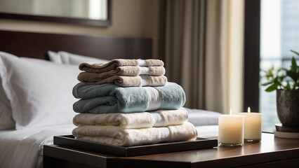Close-up of Towel Arrangement in Luxurious Hotel Bathroom