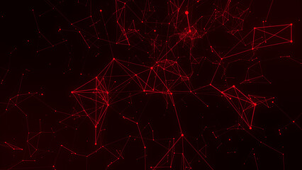 Abstract Plexus red Geometrical Shapes. animation And Web Concept. Digital, Communication And Technology Network Background With Moving Lines And Dots Global network connection.