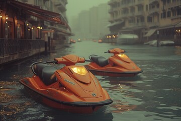 Jet Ski Docking Jet skiers docking their watercraft after an exhilarating ride
