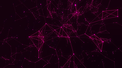 Abstract Plexus green  Geometrical Shapes. animation And Web Concept. Digital, Communication And Technology Network Background With Moving Lines And Dots Global network connection .with pink color.