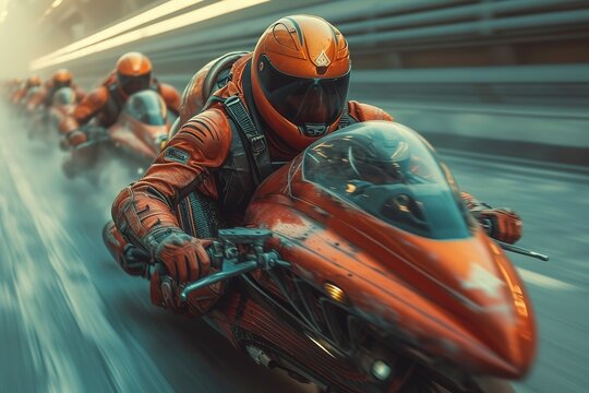 Jetpack Racing Extreme sport athletes racing with jetpacks in the sky - Powered by Adobe