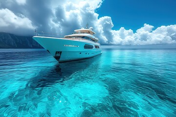 Luxury Yacht Opulent yacht sailing in a tranquil blue ocean