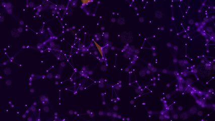 Abstract digital background of points, lines and triangles purple color Glowing plexus. Network or connection. Abstract technology science background.