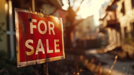 Old For Sale text Sign at blurred house background