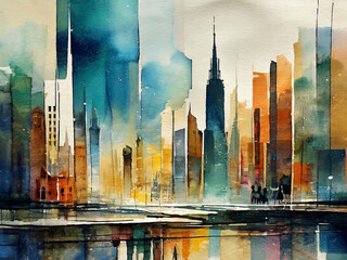 Panorama of the city. Abstract watercolor illustration