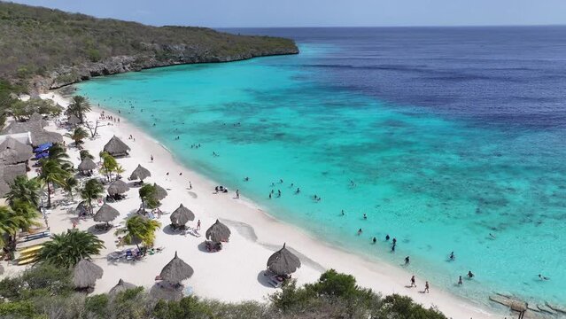 Cas Abao Beach At Willemstad In Netherlands Curacao. Beach Landscape. Caribbean Island. Willemstad At Netherlands Curacao. Seascape Outdoor. Nature Tourism.