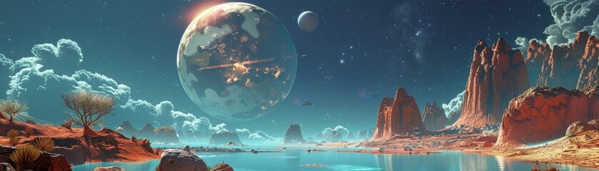 Virtual reality space colony builder game