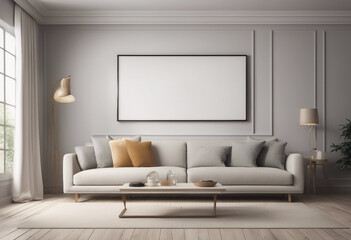 Blank wall mockup in living room interior background 3d render