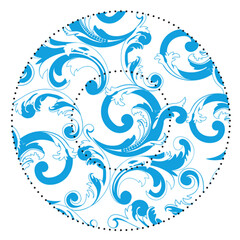 Round plate with blue elegant pattern