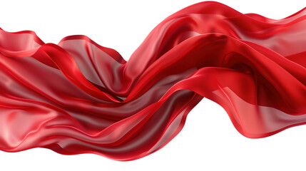 Luxurious red satin fabric with elegant waves and glossy texture  isolated on transparent background 