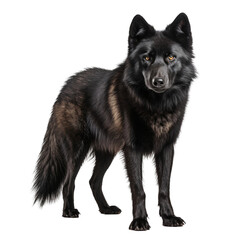 Portrait of a predator black wolf isolated on transparent background