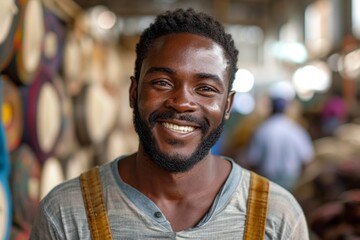Obraz premium Smiling Man at a Colorful Market