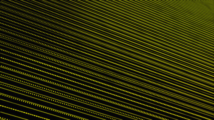 Yellow color Abstract technology wave of particles. Big data and connection, networking visualization. black background with motion dots and lines.