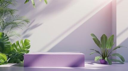 Podium mockup,podium for product display,green leaves background,3d