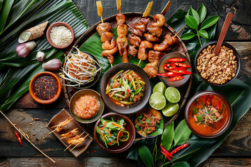Top view of Thai spicy foods. Food background. Generative AI.