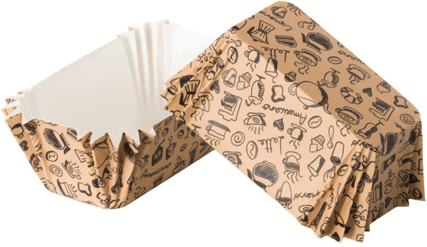 Brown paper baking forms for cakes with home utensils pattern
