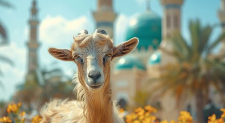 Fototapeta premium Goat Qurban Eid al adha mubarak festival islamic background Generated with Ai Tools