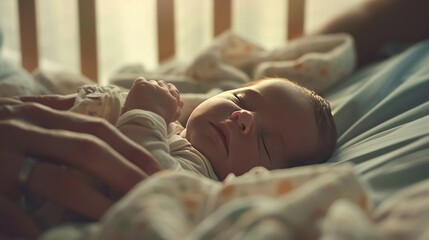 Tender Skin-to-Skin Contact Newborn and Parent Bond in a Peaceful Hospital, A Newborn's First Breath, Capturing the Cry, Family Love and Care in the Moments Post-Childbirth - obrazy, fototapety, plakaty