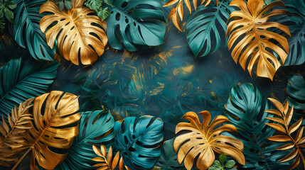 Tropical Monstera Leaves on Dark Artistic Background
