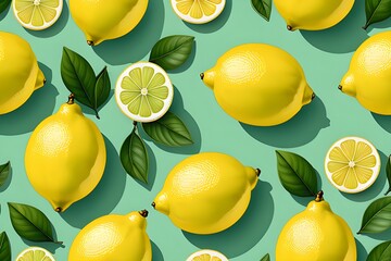 Illustration of juicy lemon pattern design representing a background - obrazy, fototapety, plakaty