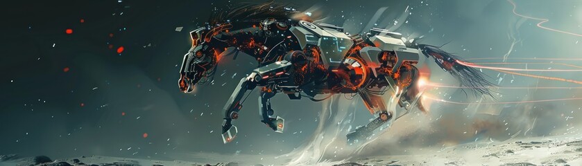 Stallion-mech galloping across a cybernetic plain, Generative Ai