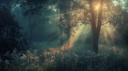 rays of light through the forest