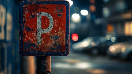 Old Parking road sign in street - obrazy, fototapety, plakaty