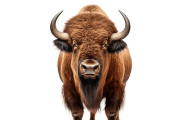 Majestic Buffalo Standing Tall Against a White Canvas. White or PNG Transparent Background.