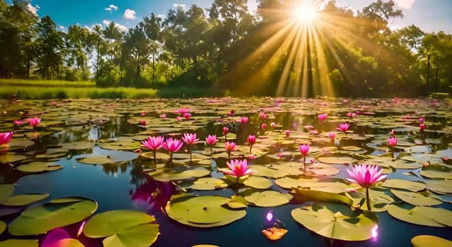 Where Beauty Blooms, A Close-Up Look at a Pond Full of Pink Water Lilies