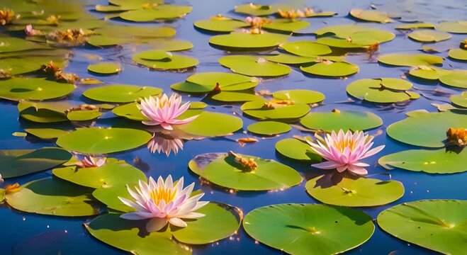 A Reflection of Perfection, Pink Water Lilies Adorn a Crystal-Clear Pond
