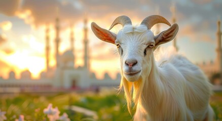 Fototapeta premium Goat Qurban Eid al adha mubarak festival islamic background Generated with Ai Tools