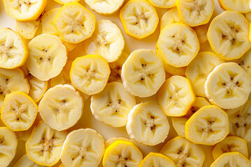 Top view circular sliced bananas. Fruit background. Generative AI.