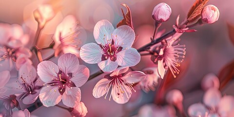 Branch of a cherry tree with flowers spring background