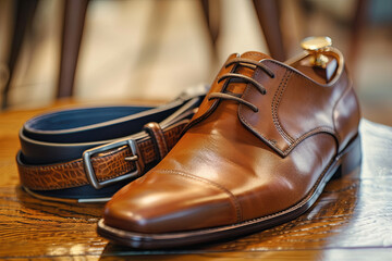 Formal leather shoes and belt
