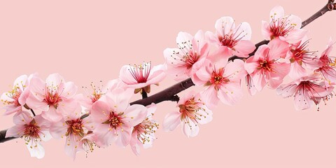 Tree branch with pink flowers on a pale pink background spring