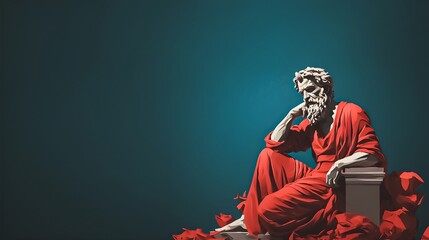 Stoic Greek Philosopher Thinking Man, Minimalist Vector Illustration Style Render	 - obrazy, fototapety, plakaty