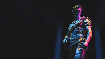 Modern Digital Renaissance Man dripping with neon paint  glow, Greek Roman Style Statue, Futurism Minimalist Concept Render	